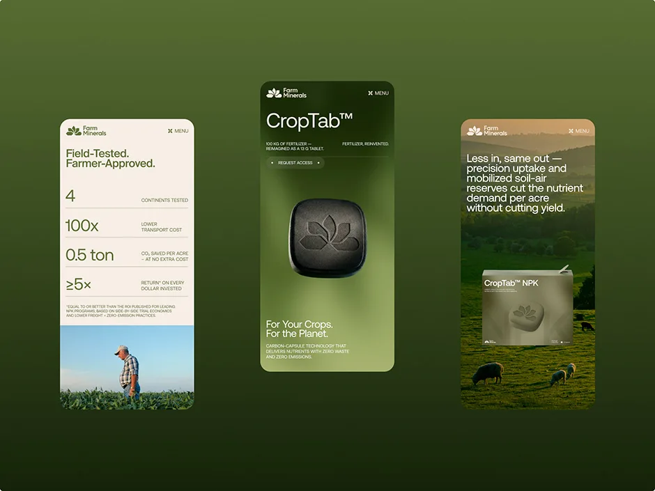 Farm Minerals mobile mockups