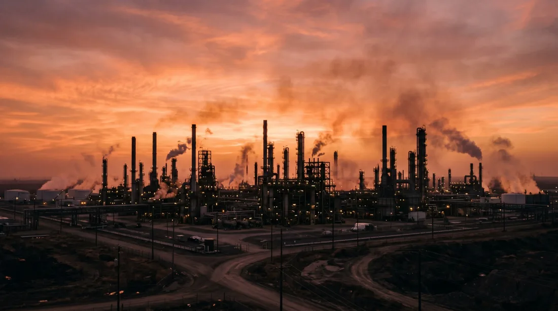 Industrial energy facility at dusk