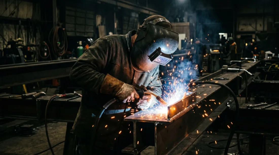Welder working on a fabrication line